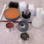 grimas-derma-wax-realistische-special-effects-wax Dermawax spatula, Artificial eye 301, disposable make-up sponges, dermawax 60ml, multi remover 25ml, stoppelsponge, Filmblood D 25ml, water make-up pure 101 &504, R4 Brush