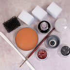 grimas-derma-wax-realistische-special-effects-wax Dermawax spatula, Artificial eye 301, disposable make-up sponges, dermawax 60ml, multi remover 25ml, stoppelsponge, Filmblood D 25ml, water make-up pure 101 &504, R4 Brush