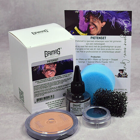 make-up sponge, special effects powder 101, cake make-up 108, water make-up 101, stoppelsponge en verpakking + info